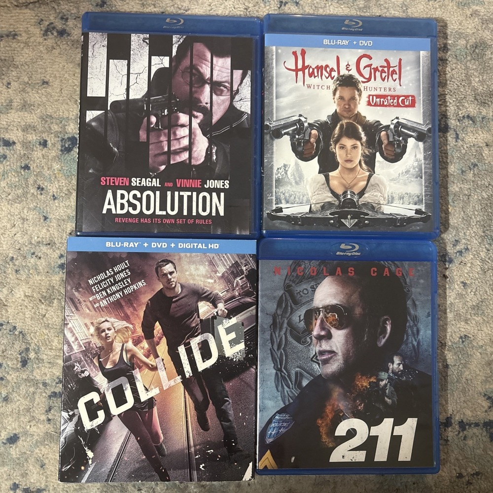 BLU-RAY DVD's Lot of 4 Action Movies: Absolution Hansel & Gretel 211 Collide EUC